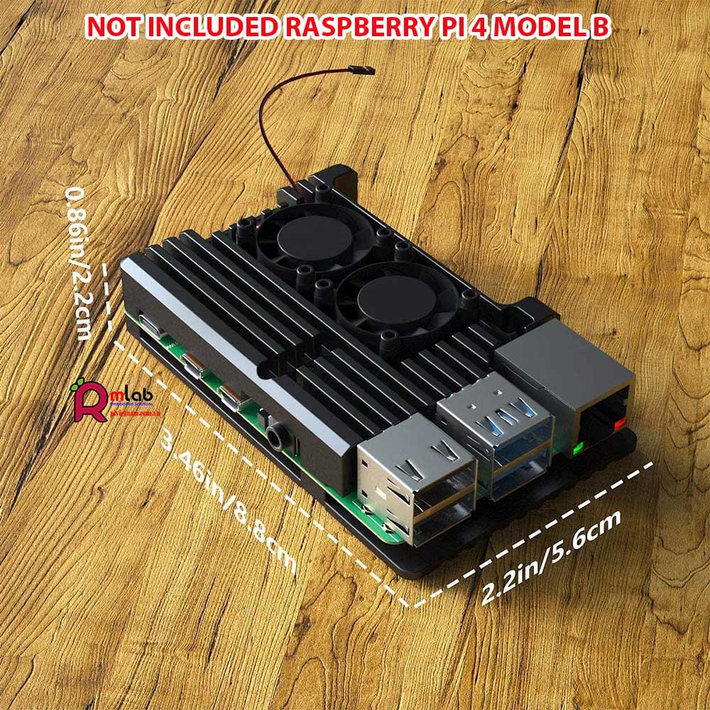 Vỏ hộp nhôm quạt tản nhiệt đôi SP25 dành cho Raspberry Pi 4 Model B Màu Đen